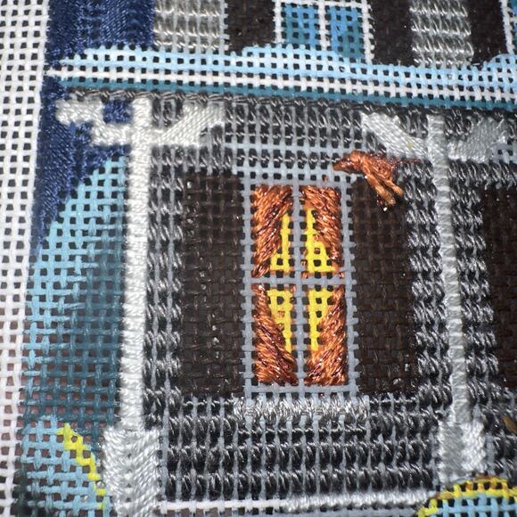 Peter Ashe Hand-Painted Needlepoint Canvas Victorian House Snowy Incomplete - Picture 7 of 16